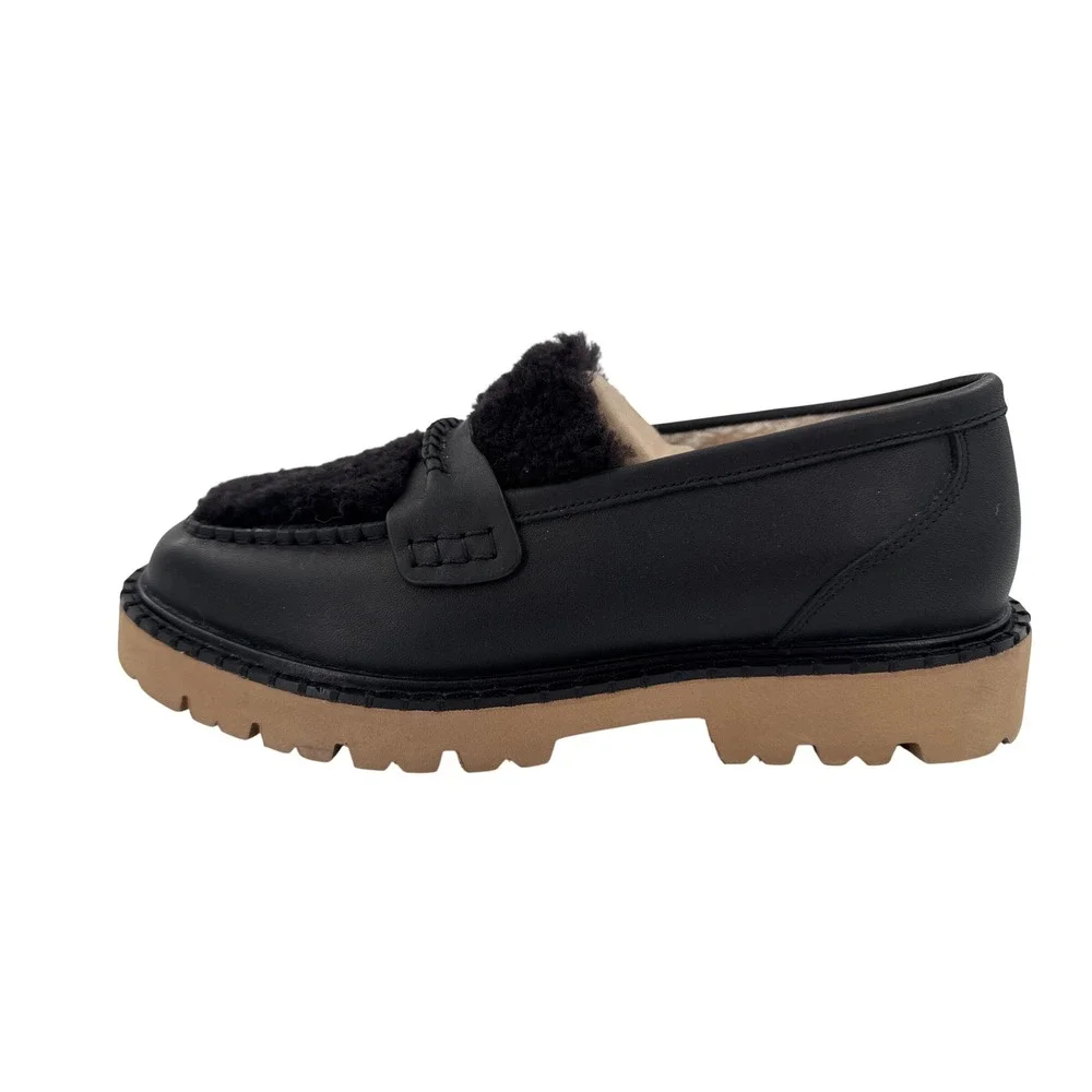 Overland Loafers Womens Margo 10 Black Sheepskin‎ Leather Penny Shoes